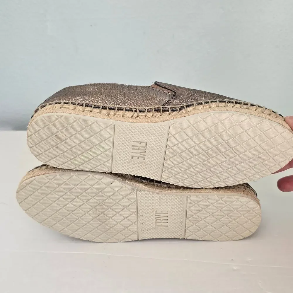 Frye Isbel Leather Espadrilles Women's 5.5M Metallic Gold Silver Summer Boho